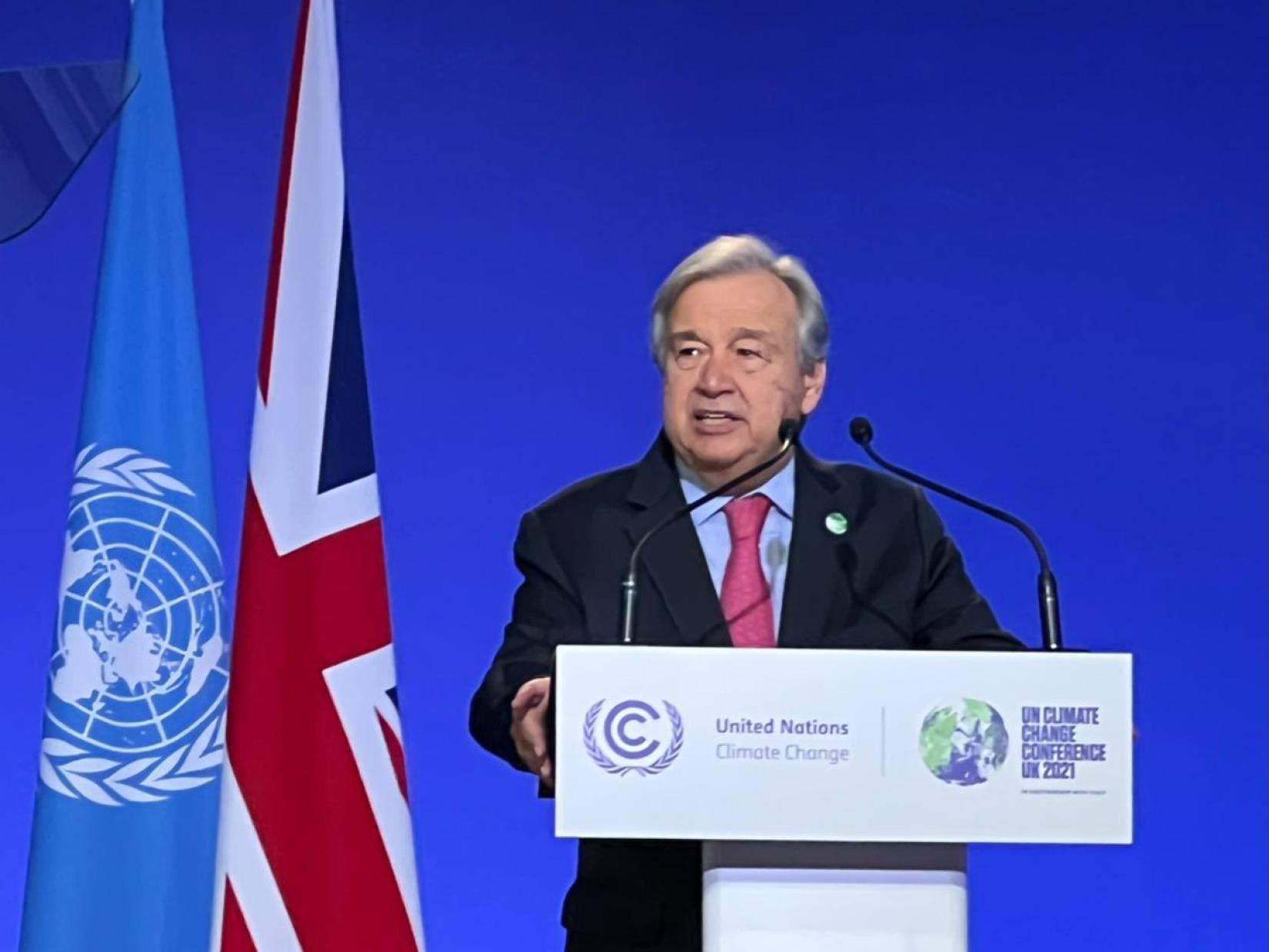 António Guterres durante su intervencion en la COP 26